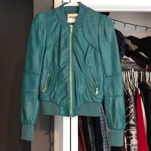 Turquoise leather jacket from Charlotte ruse